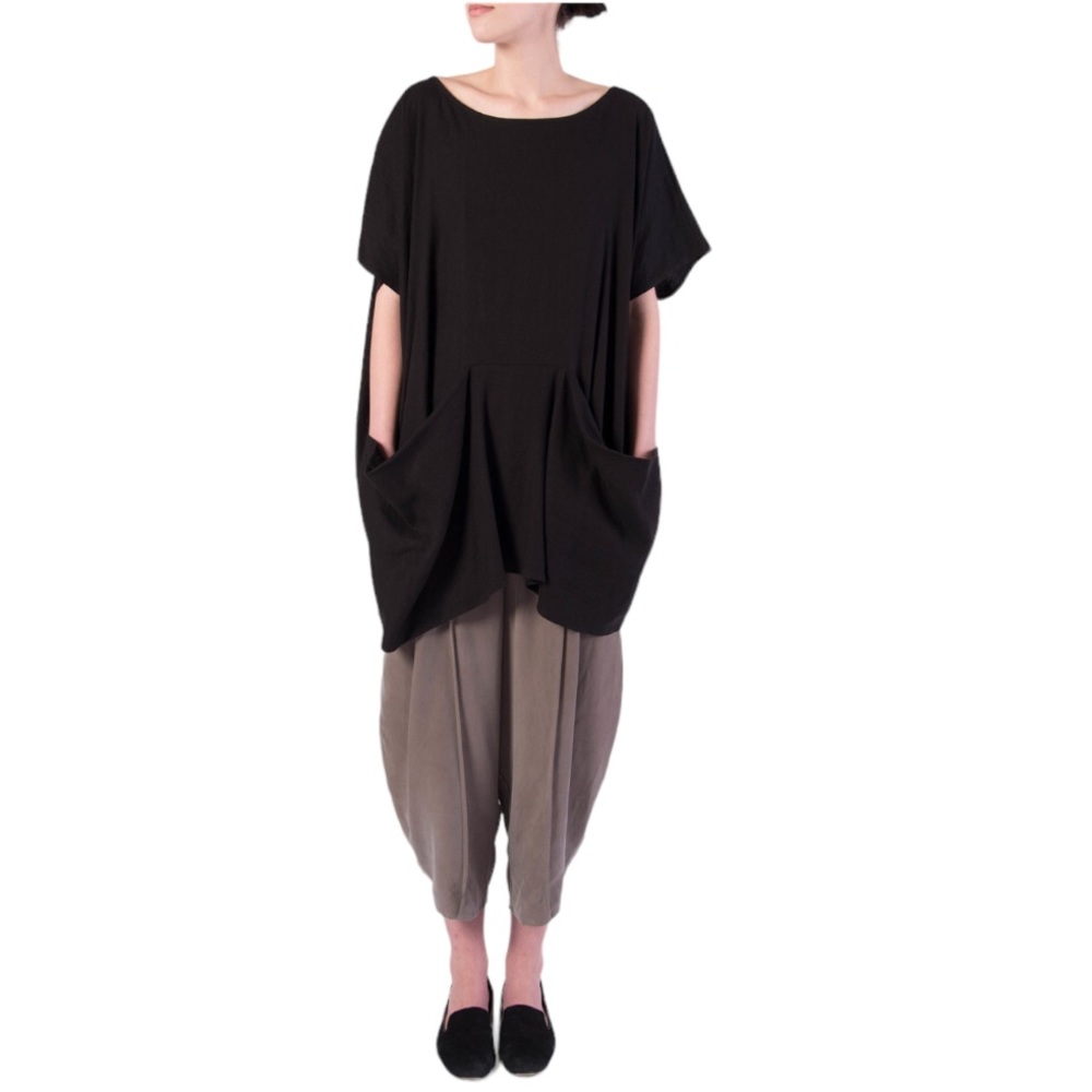 Lagenlook Howard Tunic Dress Linen Blend Black Sz M/L